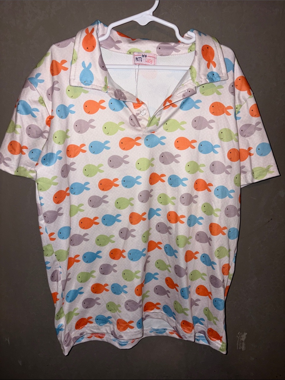 Pete & Lucy Polo Top with Colorful Fish Print